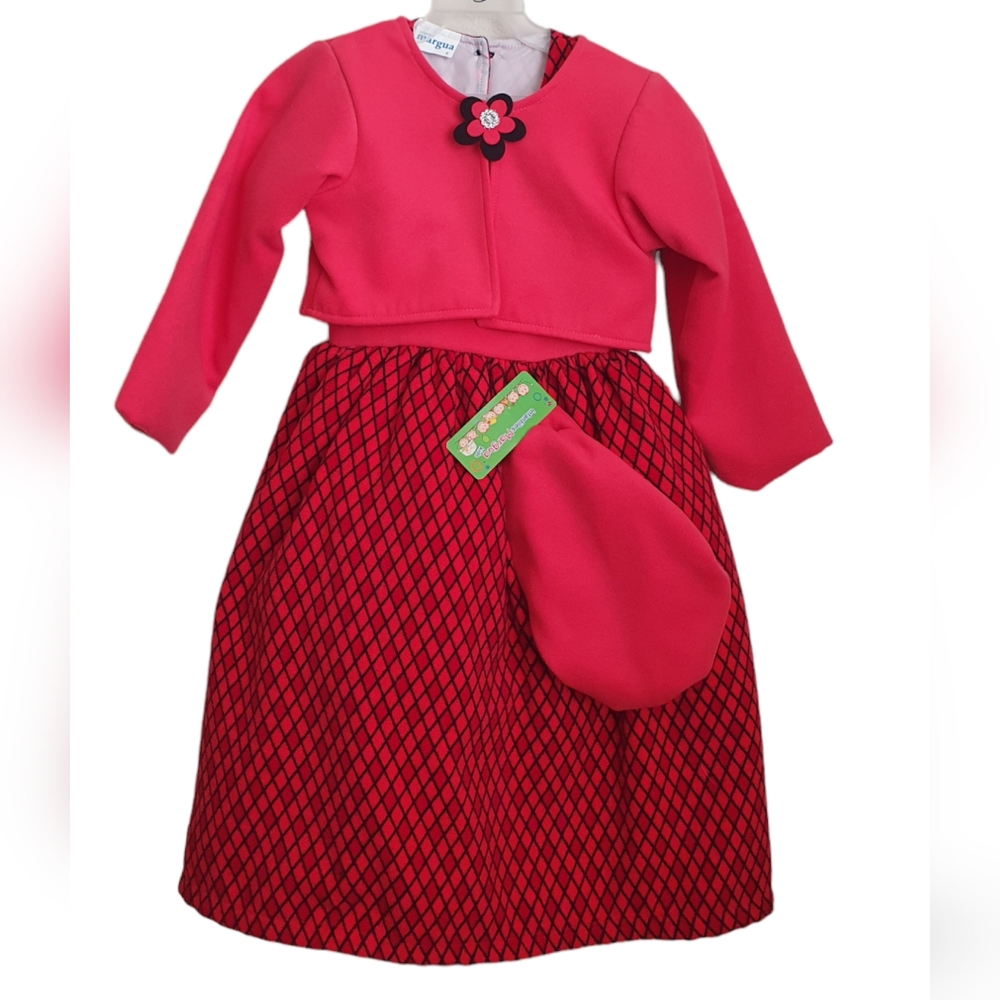 Girl's 3 Pc. Set Red Black Winter Dress Size 6.